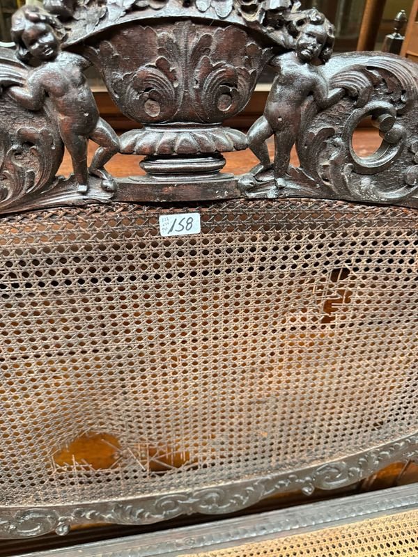 Sillón de 2 Cuerpos Antiguo con Madera Labrada y Esterilla