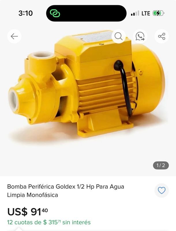 Bomba Periférica Goldex 1/2 Hp Nueva en Caja