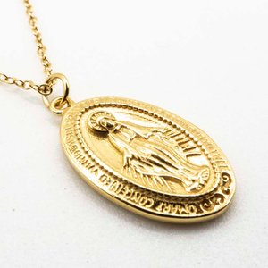 Cadena con Dije Virgen Milagrosa Baño de Oro Plata 40cm - imagen 2