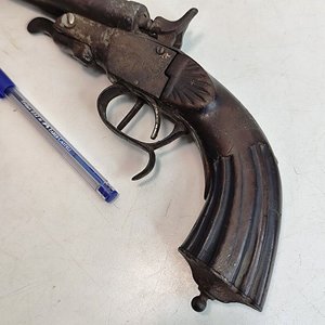 Pistolón Antiguo Doble Caño Siglo XIX con Mecanismo Funcional - imagen 2