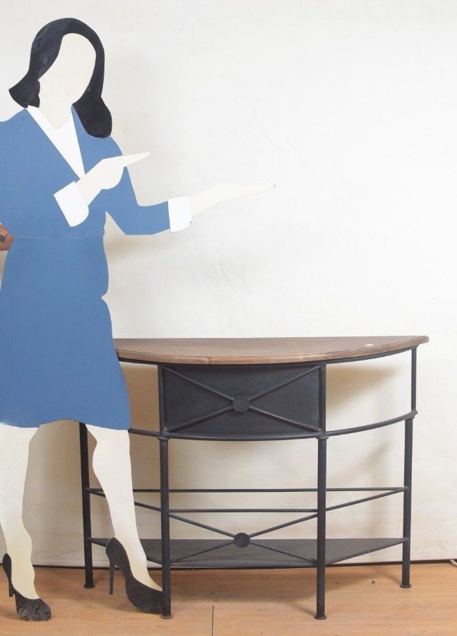 Consola rustica medio punto en hierro con tapa en madera maciza - imagen 4