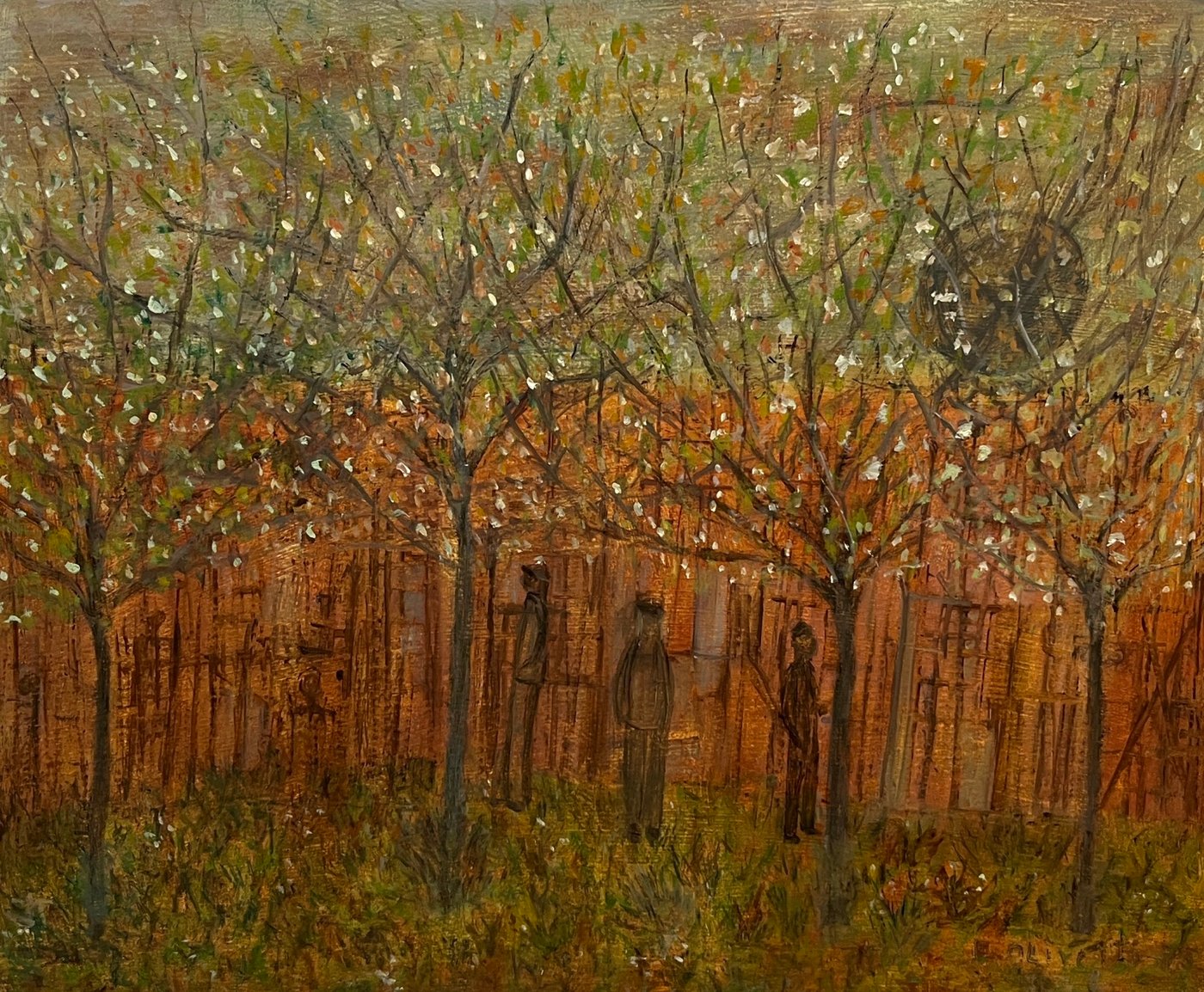Oleo "Bosque con personajes" de Eva Olivetti, 50 x 60 cm