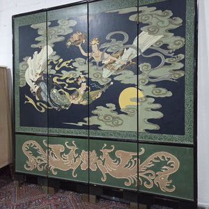 Biombo Chino Decorado a Mano con Figuras Celestiales y Dragones - imagen 3