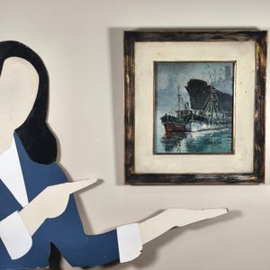 Óleo Jorge Tarallo: Escena Marina con Barcos, Marco Patinado - imagen 8