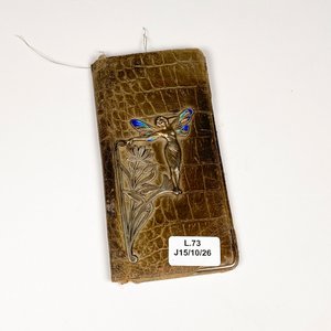 Carnet de Baile Antiguo en Cuero con Dama Alada en Plata y Esmalte - imagen 2