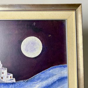 Cuadro Óleo Paisaje Nocturno con Luna y Pueblo Blanco - imagen 5