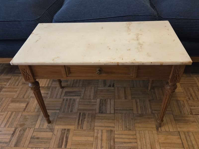 Mesa francesa Luis XVI con cajón y tapa de mármol - imagen 2
