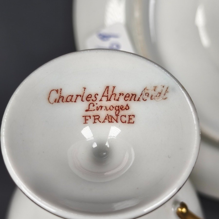 Taza y plato de porcelana francesa Limoges, obra de Charles Ahrenfeldt - imagen 9