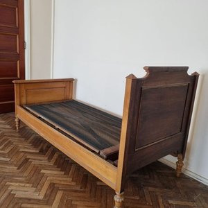 Antigua Cama Luis XVI Una Plaza Madera Noble con Elástico Tejido - imagen 3