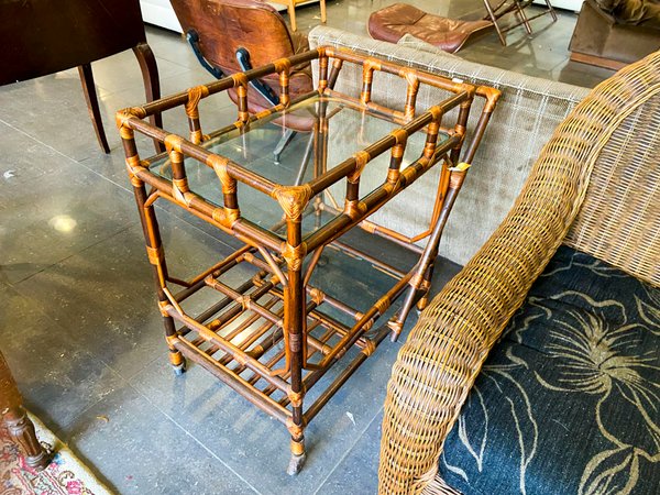 Mesa Auxiliar de Bambú con Ruedas y Juego de Comedor de Madera - imagen 1
