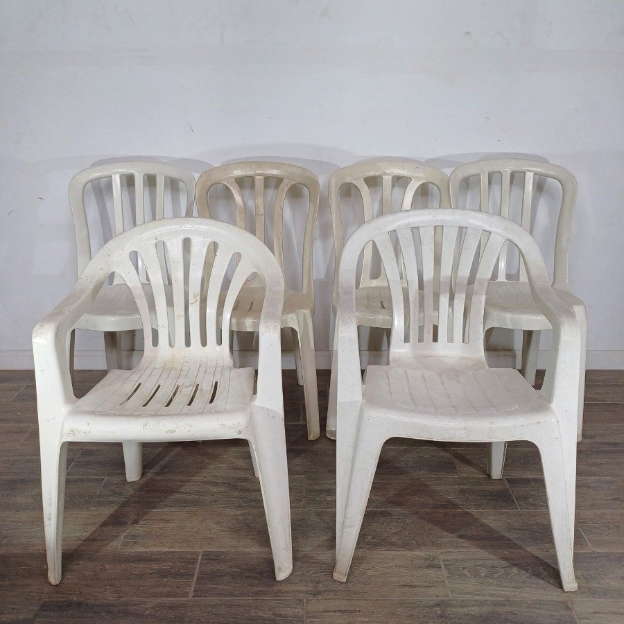 Sillas de plástico blancas y grises para hogar - imagen 2