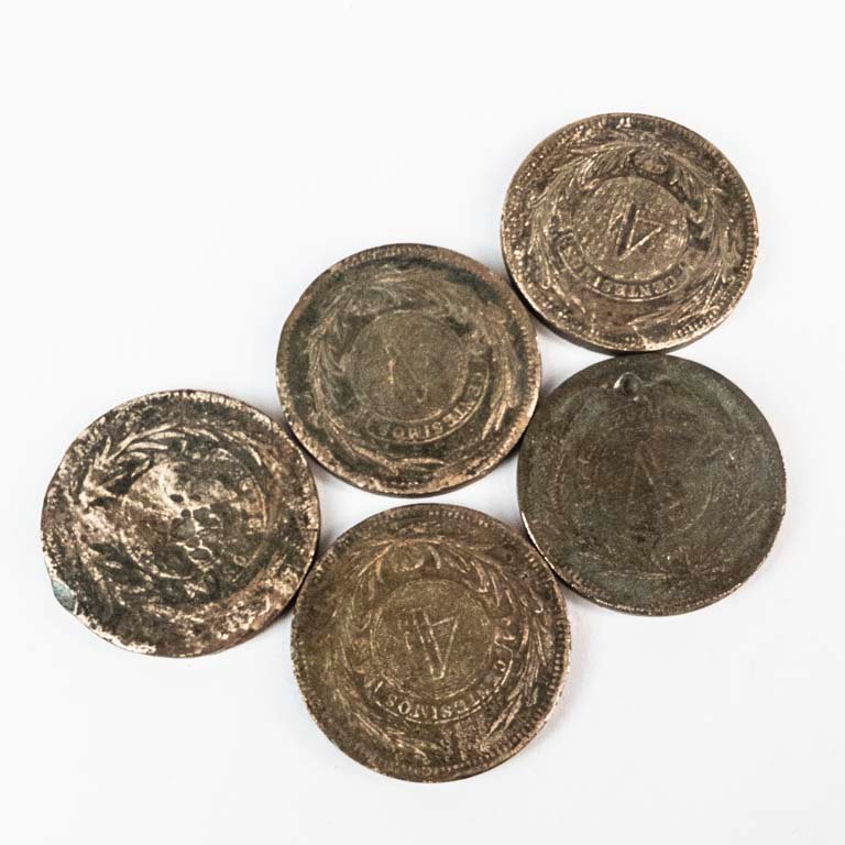 5 Monedas de Cobre de Uruguay - 4 Centésimos de 1869