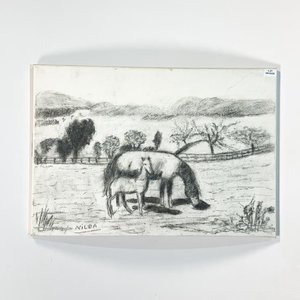 Lote siguiente: Cuadro al óleo "Paisaje Campestre con Caballos" firmado por Nilda