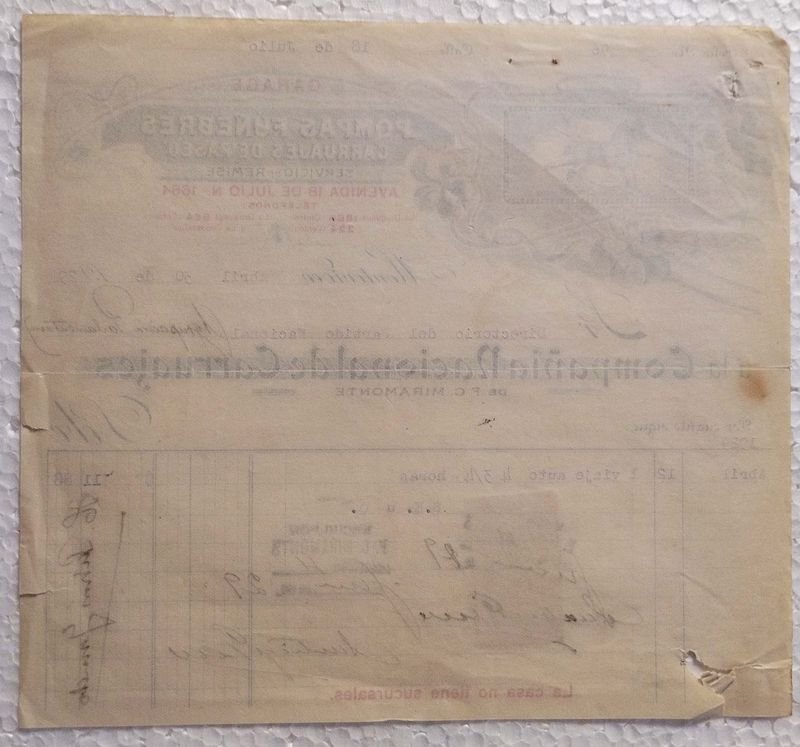 Recibo de Compañía Nacional de Carruajes de F. C. Miramonte - imagen 2