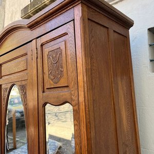 Ropero Antiguo de Roble con 3 Puertas, Espejo Biselado y 4 Cajones - imagen 5