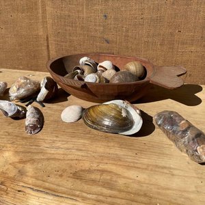 FUENTE DE PESCADO DE MADERA LLENA DE CARACOLES - imagen 1