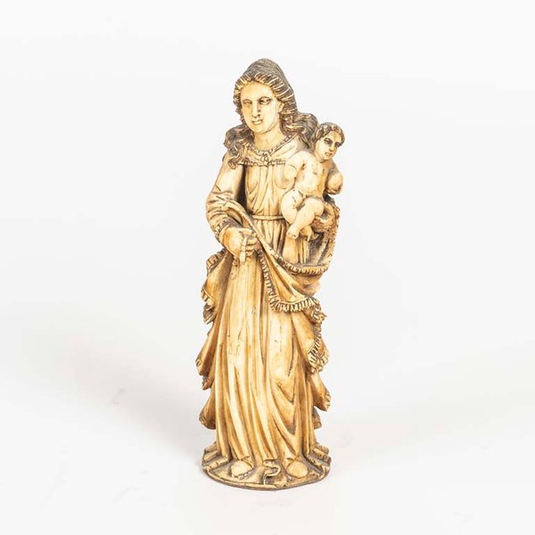 Talla Religiosa Antigua de Marfil: Virgen con Niño Jesús - imagen 1