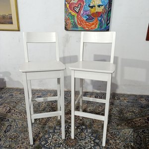 Taburetes Altos "Luna" Fábrica Delfino Álvarez Madera Maciza Blancos (2 Unidades) - imagen 5