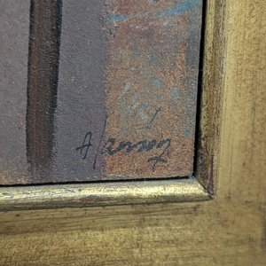 Óleo sobre Fibra "Figura Urbana" de Gustavo Alamon, Firmado y con Marco Dorado - imagen 4