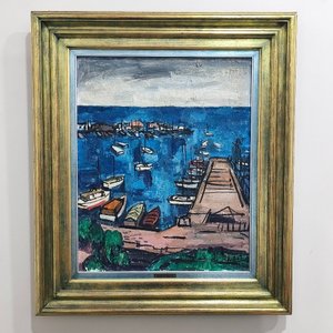Lote anterior: Óleo sobre lienzo "Escena de Puerto" de Jonio Montiel, con marco dorado