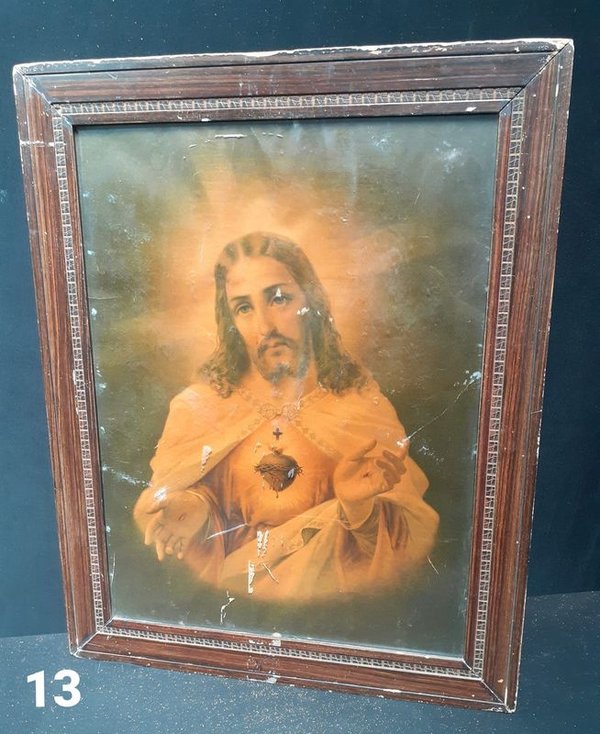 CUADRO DEL SAGRADO CORAZON - Arte religioso antiguo
