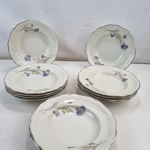 Set de 12 Platos Hondos Hutschenreuther Selb Bavaria Weimar con Cardos Azules - imagen 1