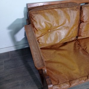 Sillón de 3 cuerpos en madera con tapizado de cuero - imagen 3