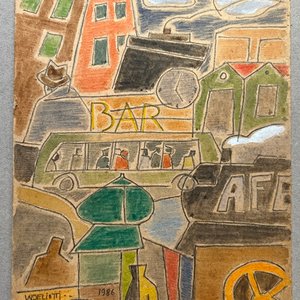 Acuarela "Escena de Ciudad" de Walter Deliotti, 1986 - imagen 2