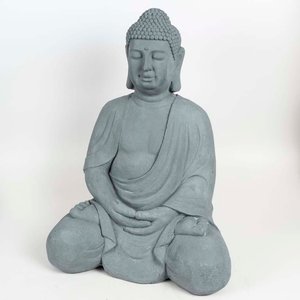Figura Buda Decorativa Moderna de Fibra Gris - imagen 1