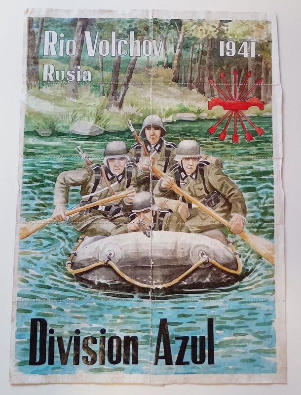 Hoja con 10 Cupones de Racionamiento Antiguos Casarrubios del Monte y Dibujo División Azul