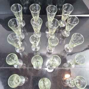 Set de 19 Copitas de Licor o Chupitos de Vidrio Soplado con Decoración Vegetal Esmerilada - imagen 3