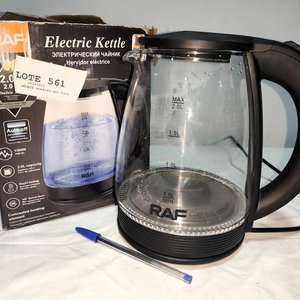 Pava Eléctrica RAF con Vaso de Vidrio y Luces LED, Funciona OK, en Caja - imagen 2