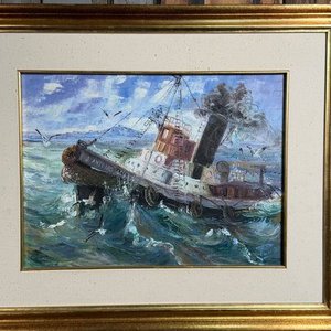 Óleo "Remolcador en el Puerto de Montevideo" por Milton Da Luz - imagen 1