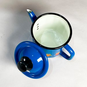 Tetera Antigua Esmaltada Azul con Diseño de Búhos Estilo Checo - imagen 3