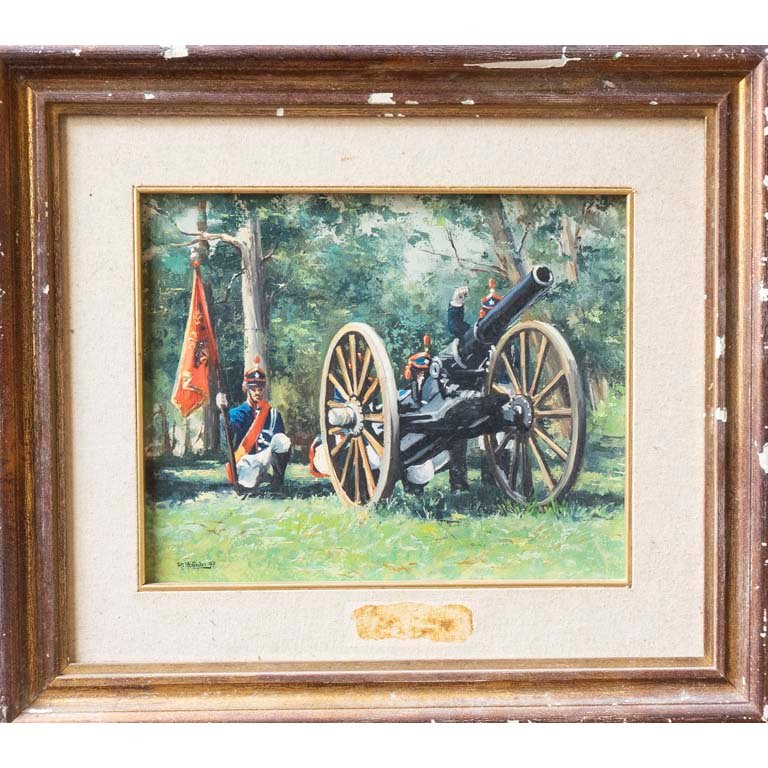 Óleo "Piezas de Batería de Artillería Ligera" de Alfredo Rodríguez Molinari