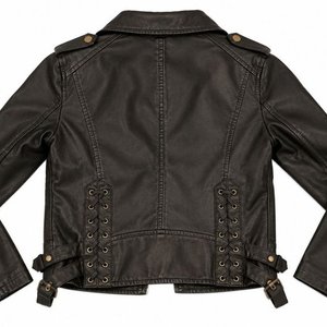 Campera de Eco Cuero Negra Talle M con Detalle de Cordones - imagen 2