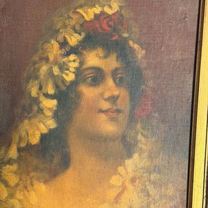 Óleo Retrato Femenino Firmado Enrique Carreza, 1901 - imagen 4