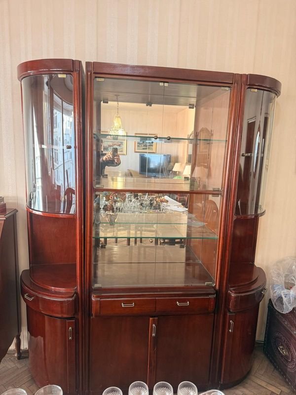 Mueble Bar Vitrina Desarmable Madera Oscura Estilo Clásico