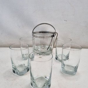 Set de 6 Vasos de Vidrio y Balde para Hielo con Asa Metálica - imagen 2