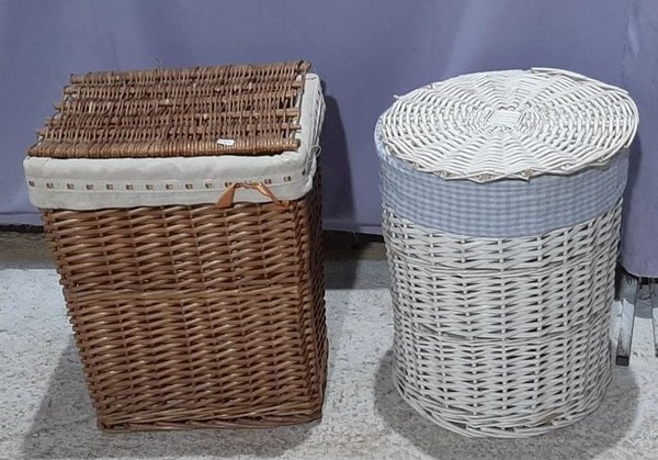 2 Canastos de Mimbre Forrados con Tapa - imagen 1