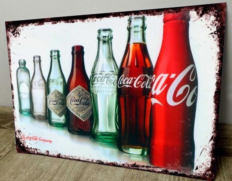 Cartel Metálico Decorativo Coca Cola Botellas Vintage 28x19 cm