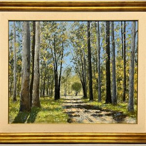 Oleo sobre tela "Camino con árboles" de César Vanni, 65 x 80 cm - imagen 2