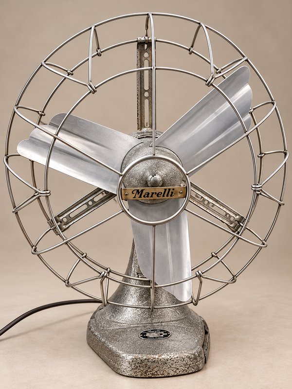 Ventilador de Mesa Antiguo Marelli Ercole, Italiano, Metálico