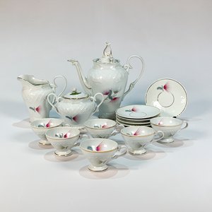 Juego de Café de Porcelana Blanca Brasilera Schmidt con Decoración Floral - imagen 1