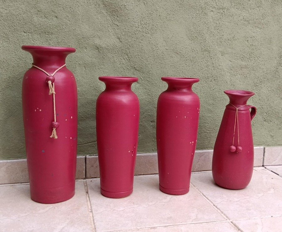 Lote de 4 Jarrones de Cerámica Rojos