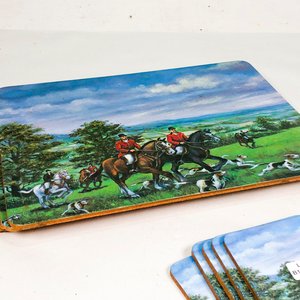 Set de 10 Posavasos y Posafuentes con Monograma y Escena de Caza - imagen 4