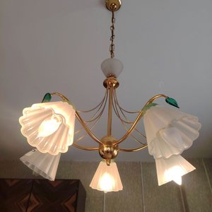 Lámpara Colgante de Bronce con 5 Tulipanes de Vidrio - imagen 2
