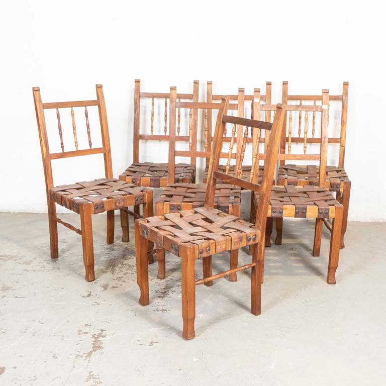 Juego de 7 Sillas de Madera y Suela Estilo Rústico