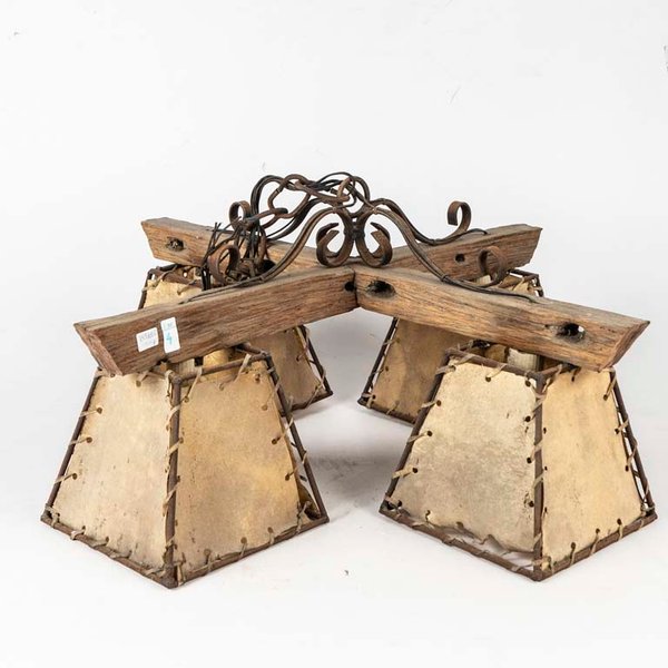 Colgante de Techo Rústico Madera y Metal con 4 Luces y Pantallas - imagen 1