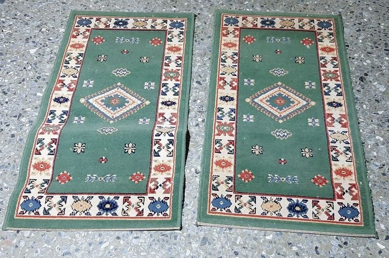 Juego de 2 Alfombras Verdes con Diseño Geométrico
